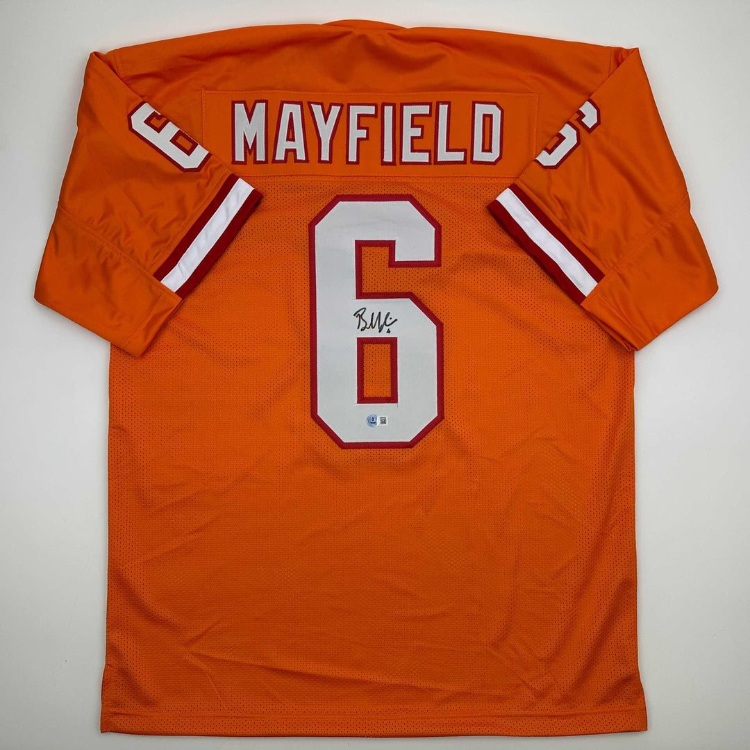 Autographed/Signed Baker Mayfield Tampa Bay Orange Creamsicle Jersey Beckett COA