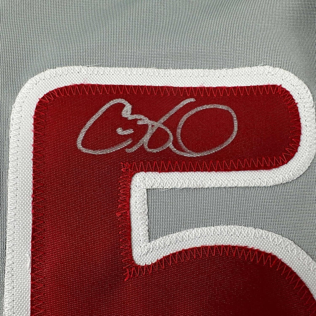 Framed Autographed/Signed Cole Hamels 33x42 Philadelphia Grey Jersey BAS COA