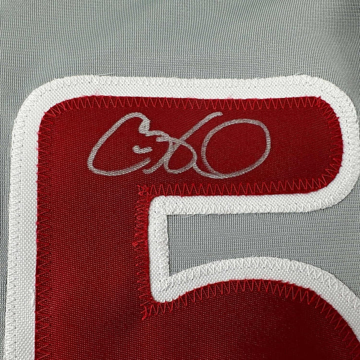 Framed Autographed/Signed Cole Hamels 33x42 Philadelphia Grey Jersey BAS COA