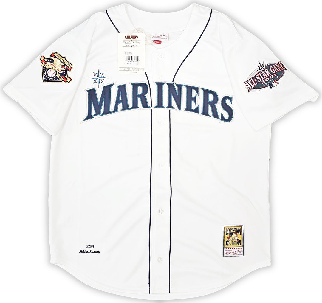 Mariners Ichiro Suzuki Auto White AUTH Mitchell Ness 01 All Star Patch Jersey 48
