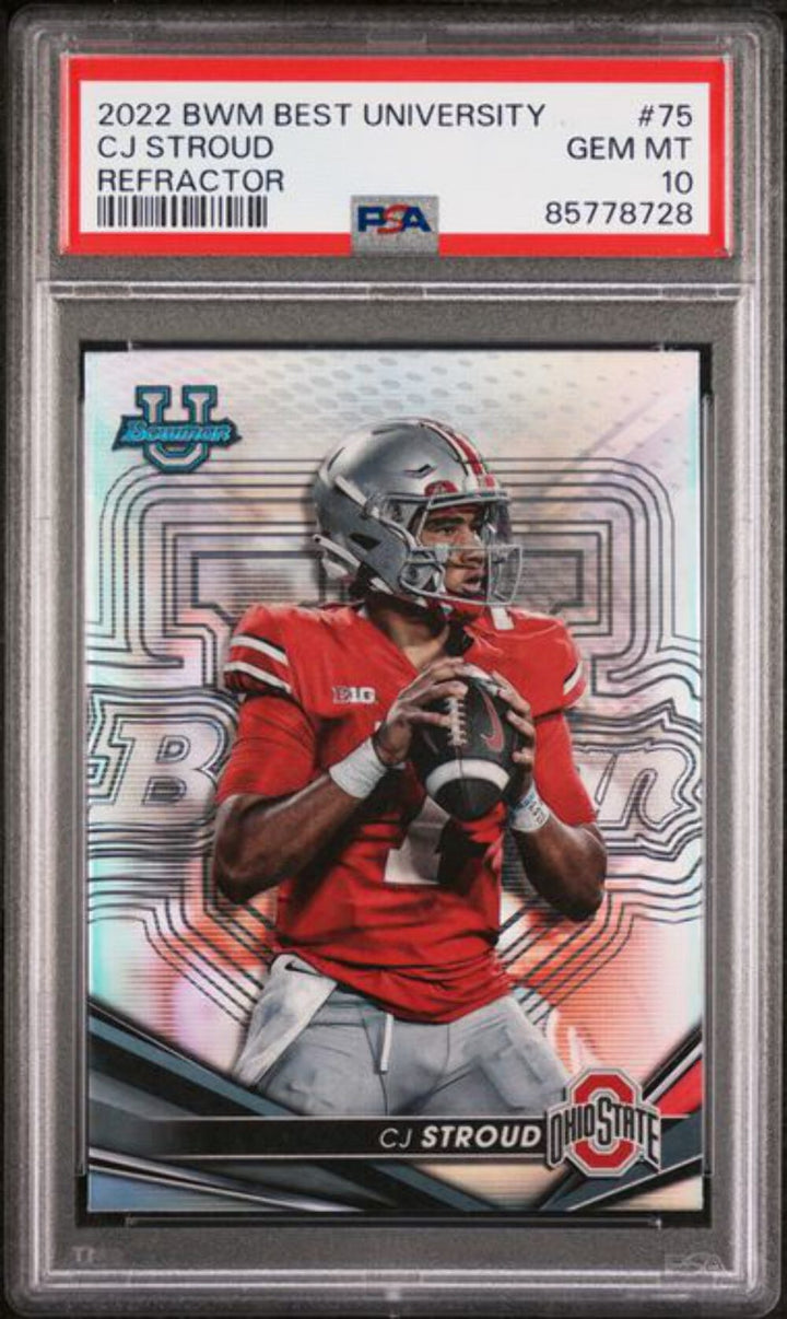 Graded 2022 BWM Best University CJ Stroud #75 Refractor RC Football Card PSA 10
