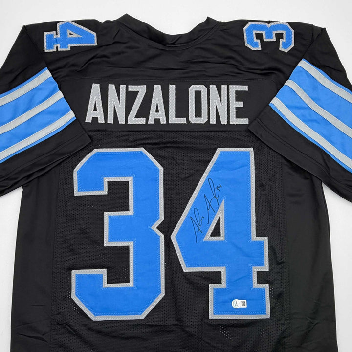 Autographed/Signed Alex Anzalone Detroit Black Jersey Beckett BAS COA