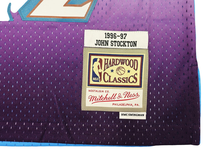 Jazz John Stockton Auto Blue Mitchell Ness 96 HWC Swingman Split Jersey L BAS