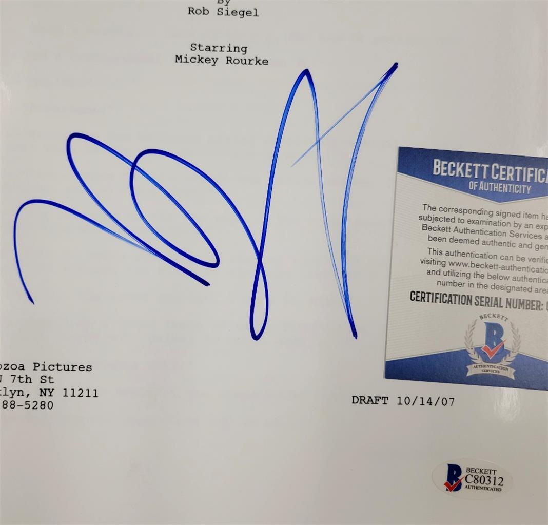 Mickey Rourke signed The Wrestler Full Movie Script auto (B) ~ Beckett BAS COA