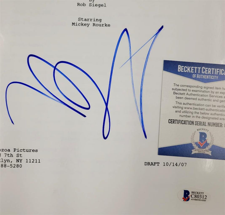 Mickey Rourke signed The Wrestler Full Movie Script auto (B) ~ Beckett BAS COA