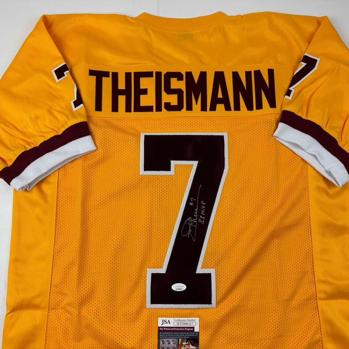 Autographed/Signed Joe Theismann MVP Washington Yellow Jersey JSA COA