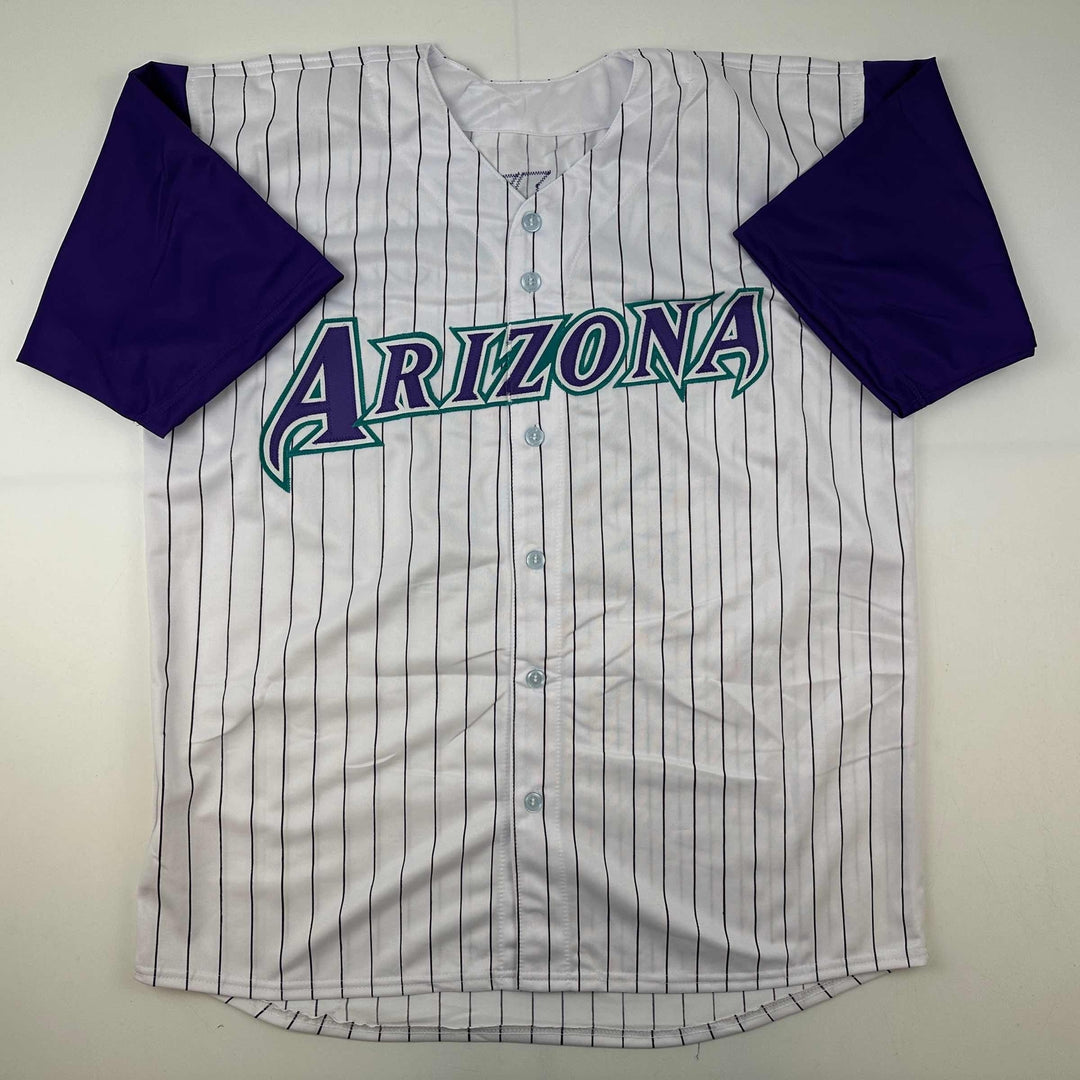 Facsimile Autographed Randy Johnson Arizona Pinstripe Reprint Auto Jersey XL