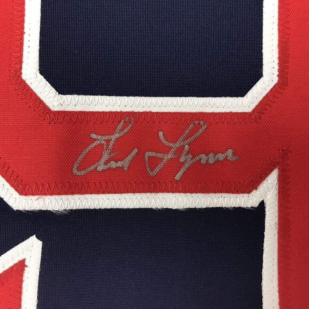 FRAMED Autographed/Signed FRED LYNN 35x39 Boston Blue Jersey JSA COA