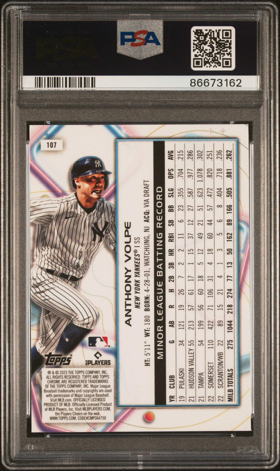 Graded 2023 Topps Cosmic Chrome Anthony Volpe #107 Rookie Baseball Card PSA 10