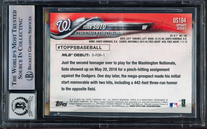 Juan Soto Signed 2018 Topps Update RC US104 Mets BGS 9 Auto GM 10 Beckett