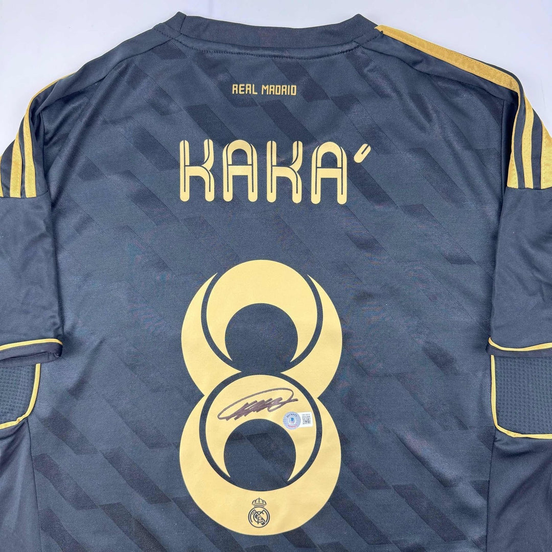 Autographed/Signed Ricardo Kaka Real Madrid Black Futbol Jersey BAS COA