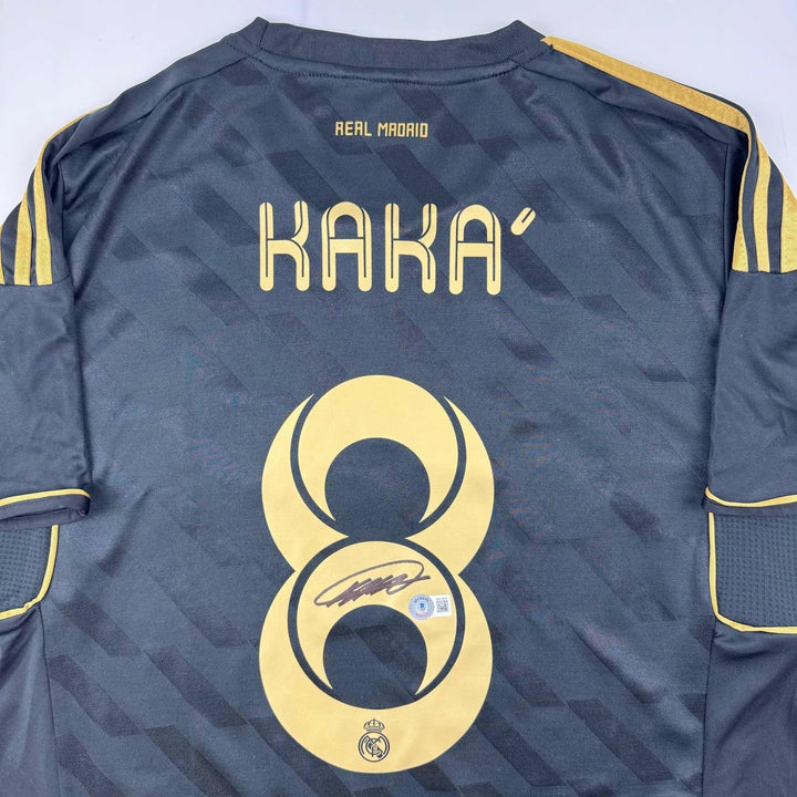 Autographed/Signed Ricardo Kaka Real Madrid Black Futbol Jersey BAS COA
