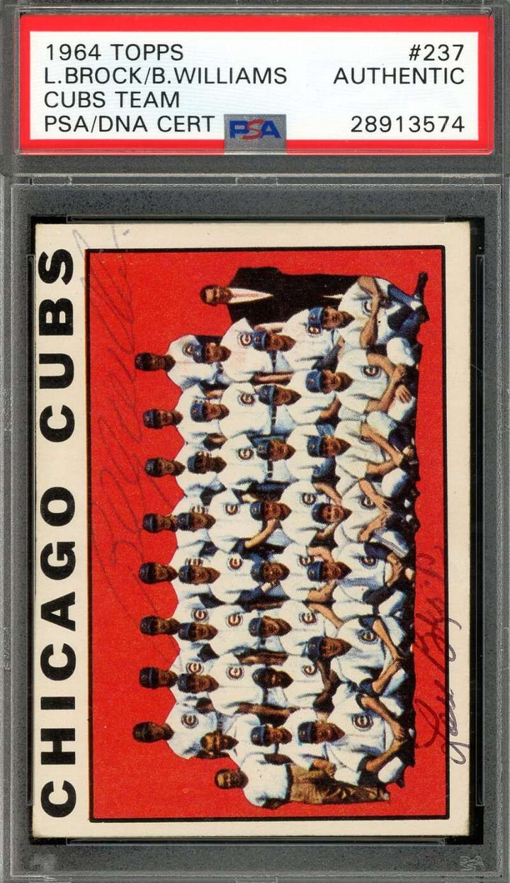 Lou Brock Billy Williams PSA DNA  Vintage Signed 1964 Topps Team Autograph