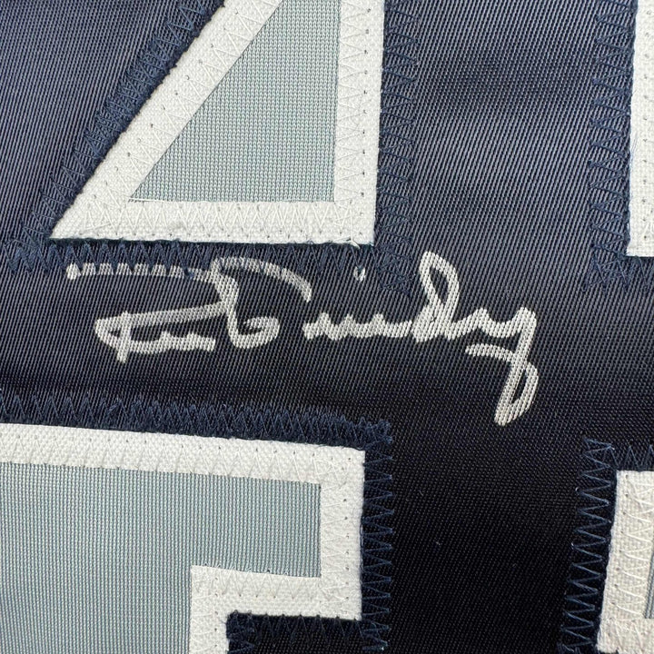 Framed Autographed/Signed Ron Guidry 35x39 New York Grey Jersey Beckett COA