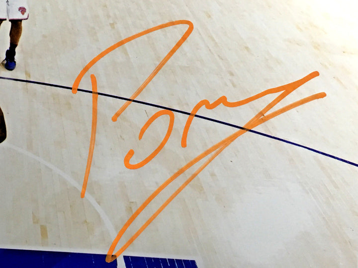 Kristaps Porzingis Knicks signed 16x20 dunk photo framed orange auto Steiner Coa