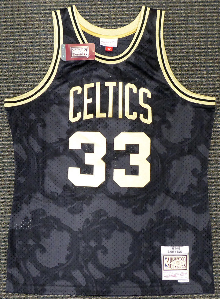 Celtics Larry Bird Auto Black Mitchell Ness Gold Toile Swingman Jersey L Beckett