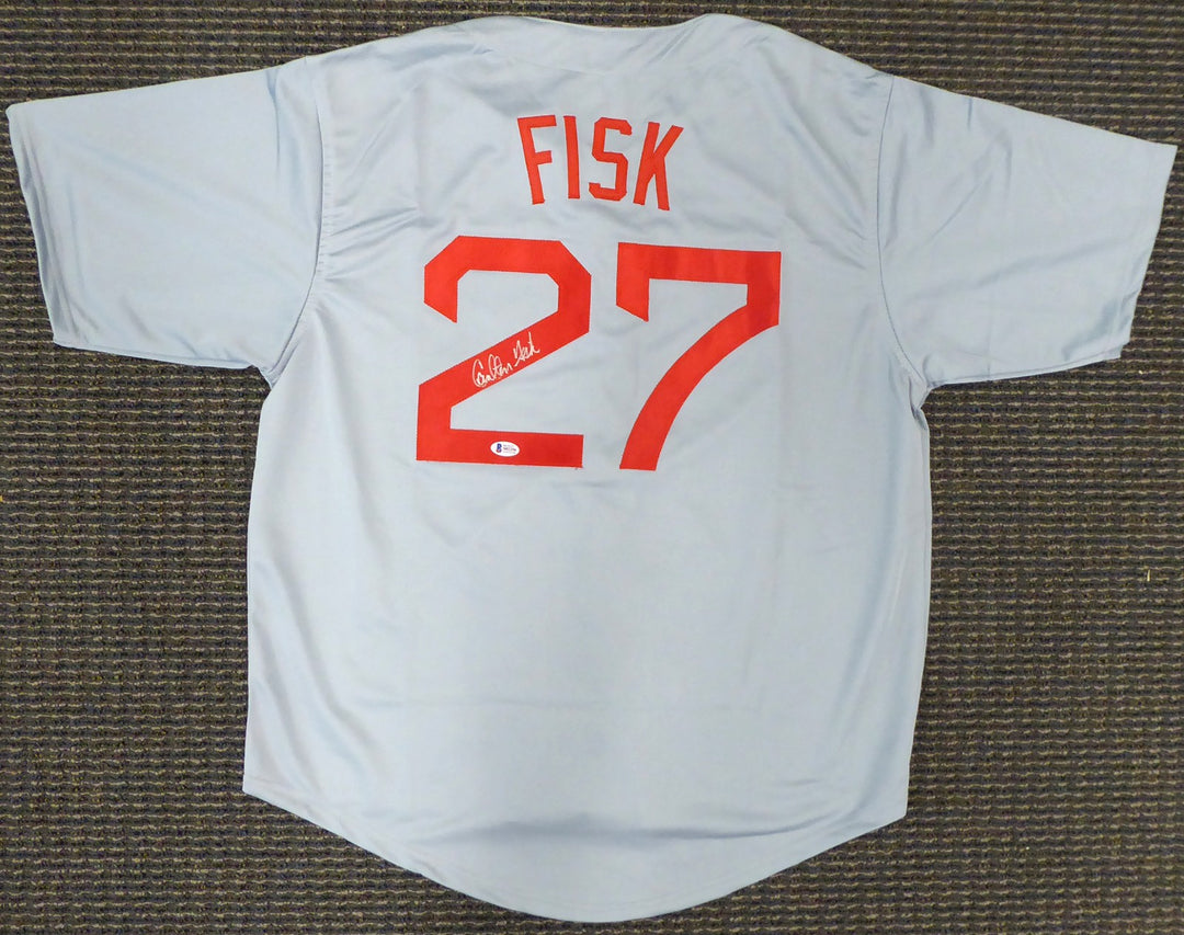 Boston Red Sox Carlton Fisk Autographed Signed Framed Gray Jersey Beckett