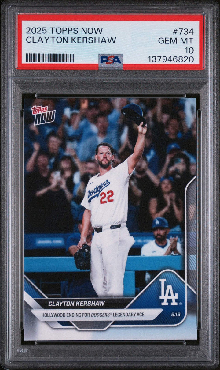 Graded 2025 Topps Now Clayton Kershaw #734 Baseball Card PSA 10 Gem Mint