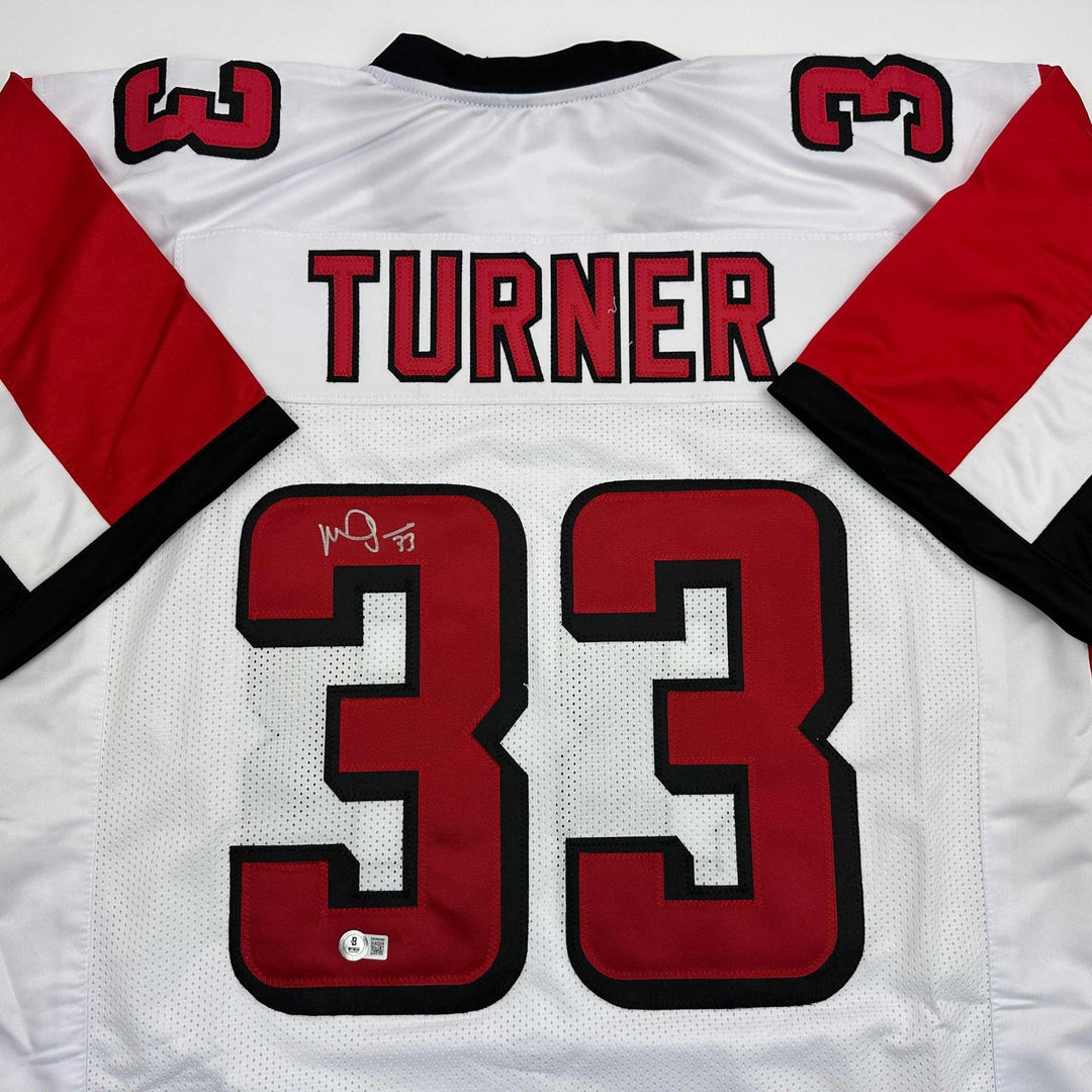 Autographed/Signed Michael Turner Atlanta White Jersey Beckett BAS COA