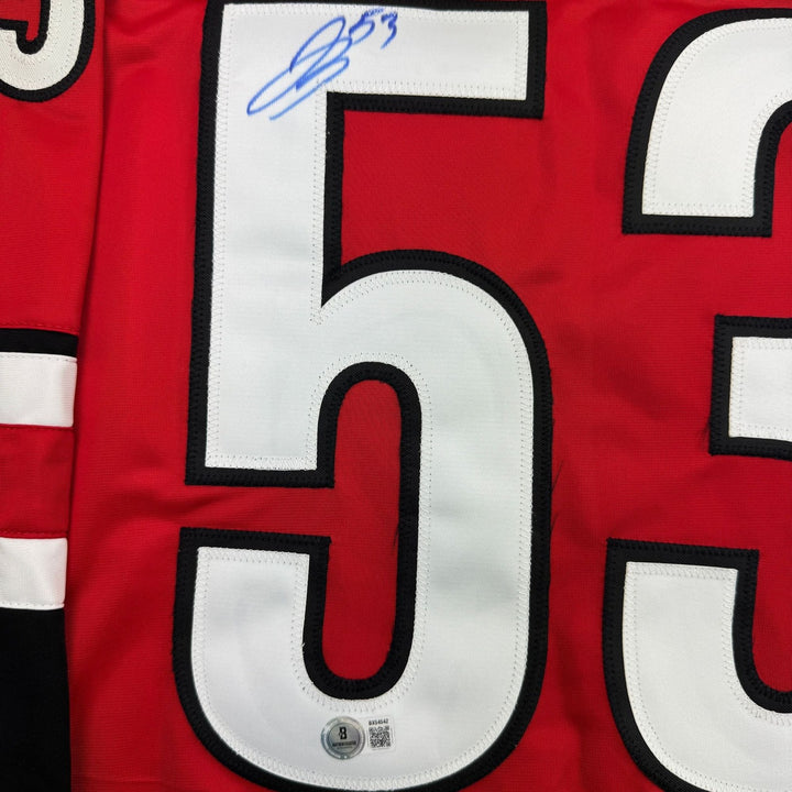Autographed/Signed Jackson Blake Carolina Red Hockey Jersey Beckett BAS COA