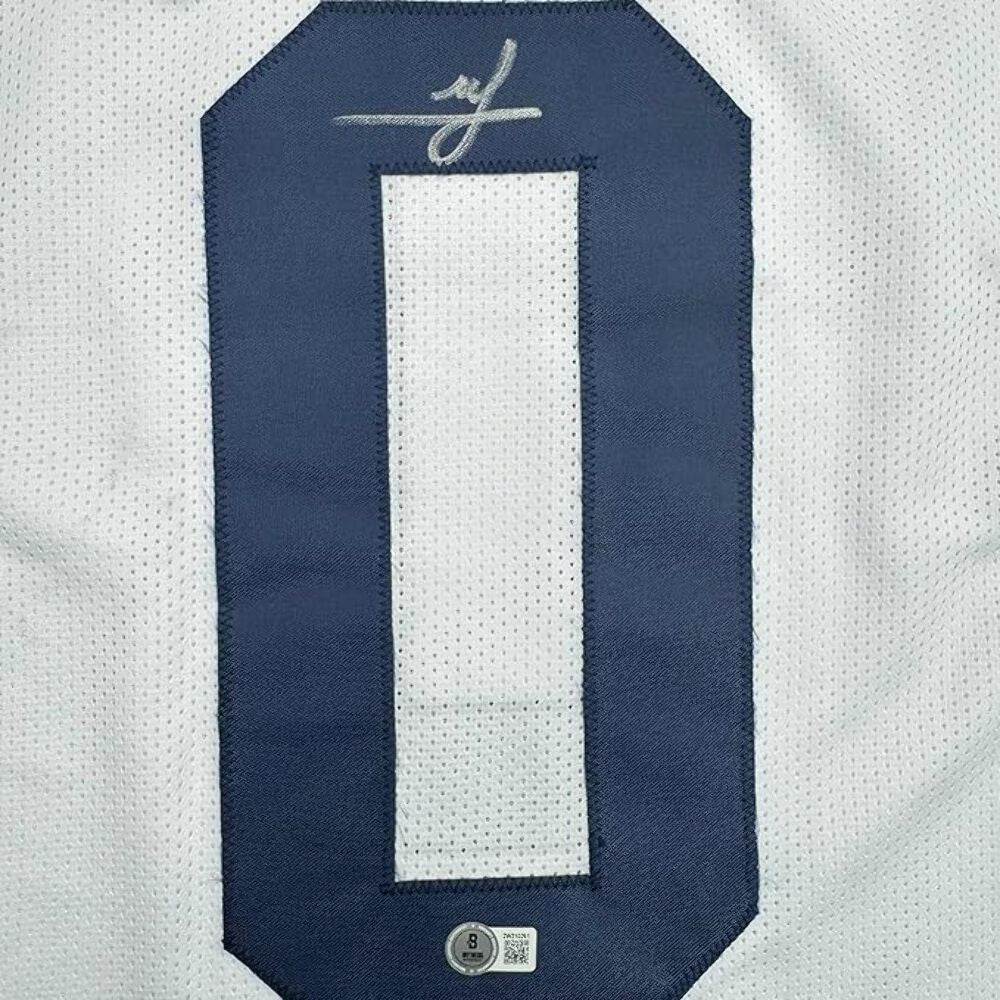 Framed Autographed/Signed Mike Sainristil 35x39 Michigan White Jersey BAS COA