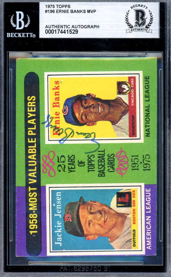 Ernie Banks Beckett BAS Signed 1975 Topps 1958 MVP Autograph