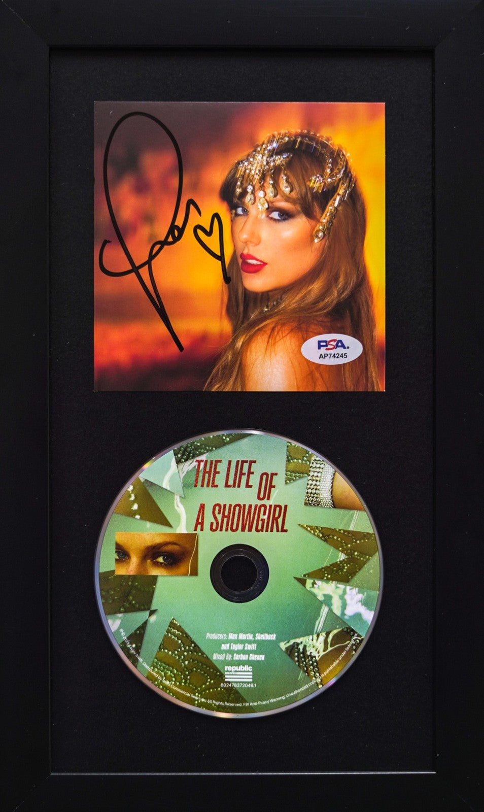 Taylor Swift Signed CD Cover Framed PSA/DNA The Life of a Showgirl