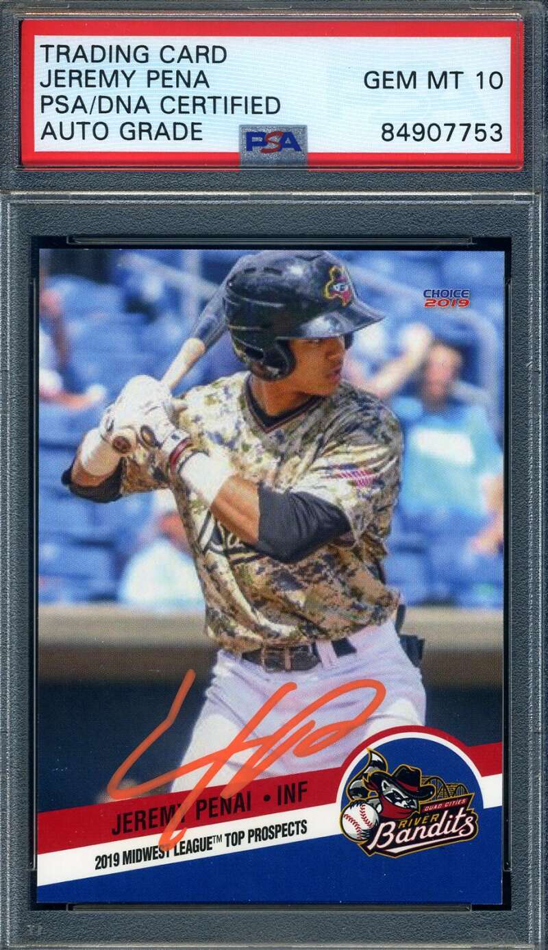 Jeremy   Pena Gem Mint 10 PSA DNA Signed 2019 Choice Rookie Autographed