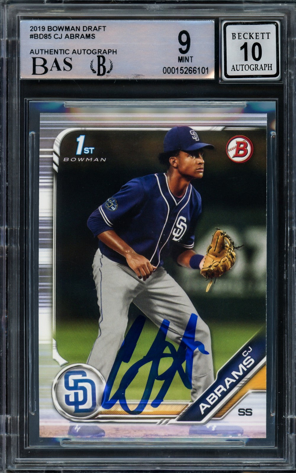 CJ Abrams Signed 2019 Bowman Draft RC BD85 Nationals BGS 9 Auto GM 10 Beckett
