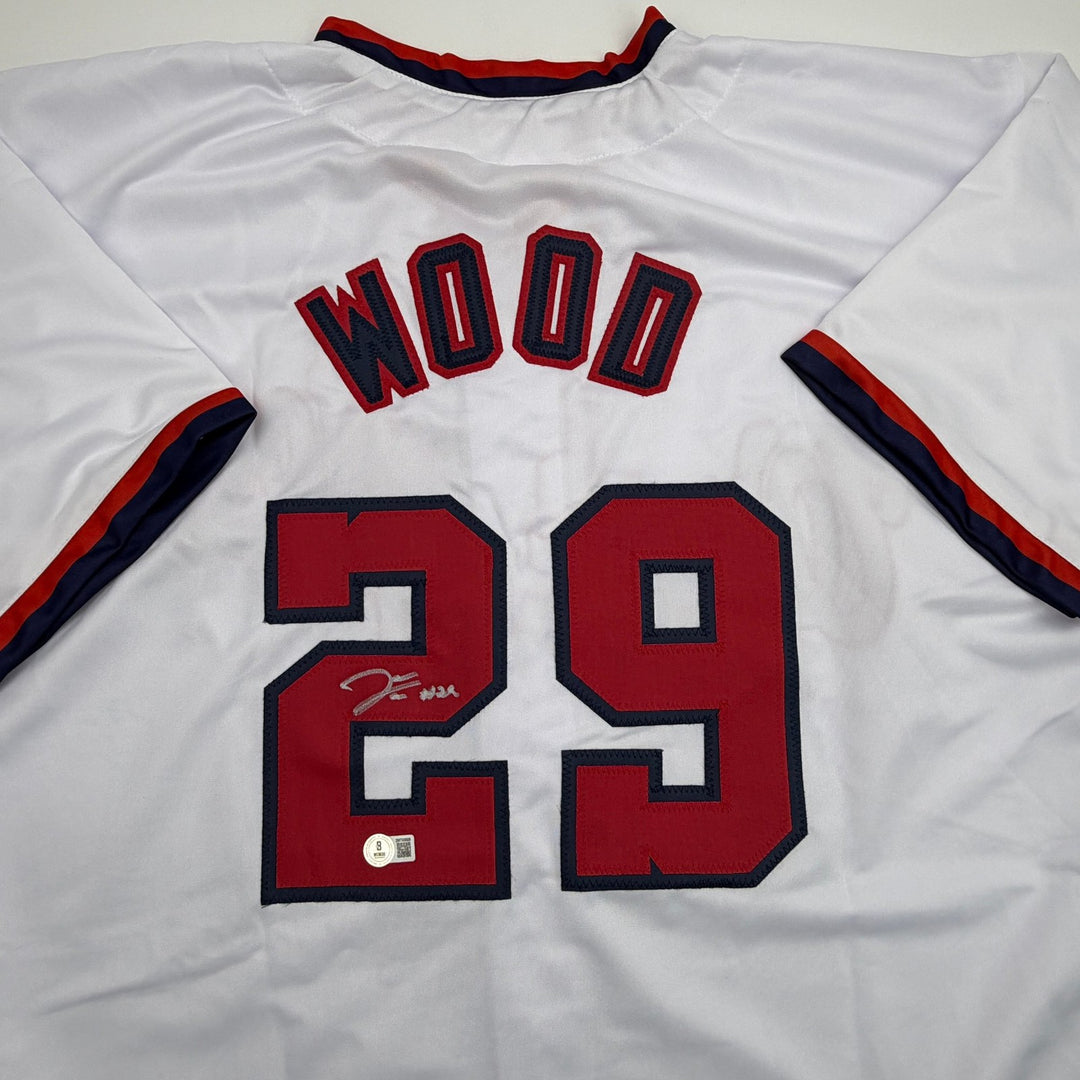 Autographed/Signed James Wood Washington White Baseball Jersey Beckett BAS COA