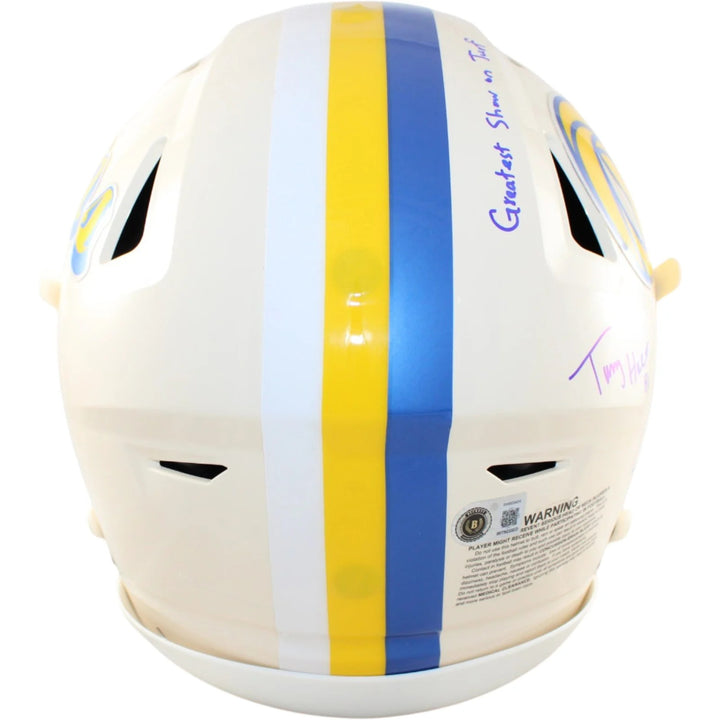 Warner Holt Faulk Bruce Signed Los Angeles Rams SpeedFlex Retro Helmet BAS 58497
