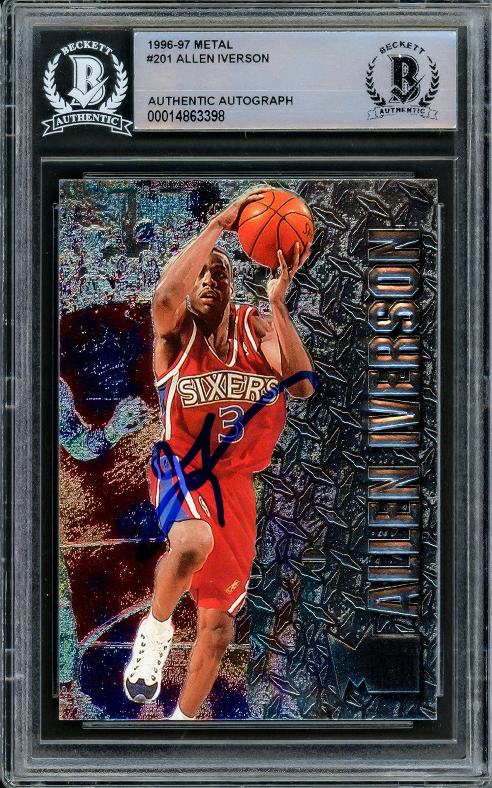 Allen Iverson Signed 1996-97 Fleer Metal RC 201 Philadelphia 76ers Beckett