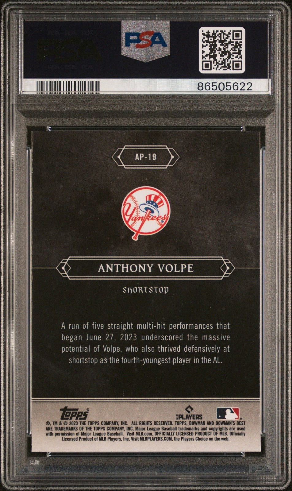 Graded 2023 Bowmans Best Anthony Volpe #AP19 Astral Proj RC Card PSA 10