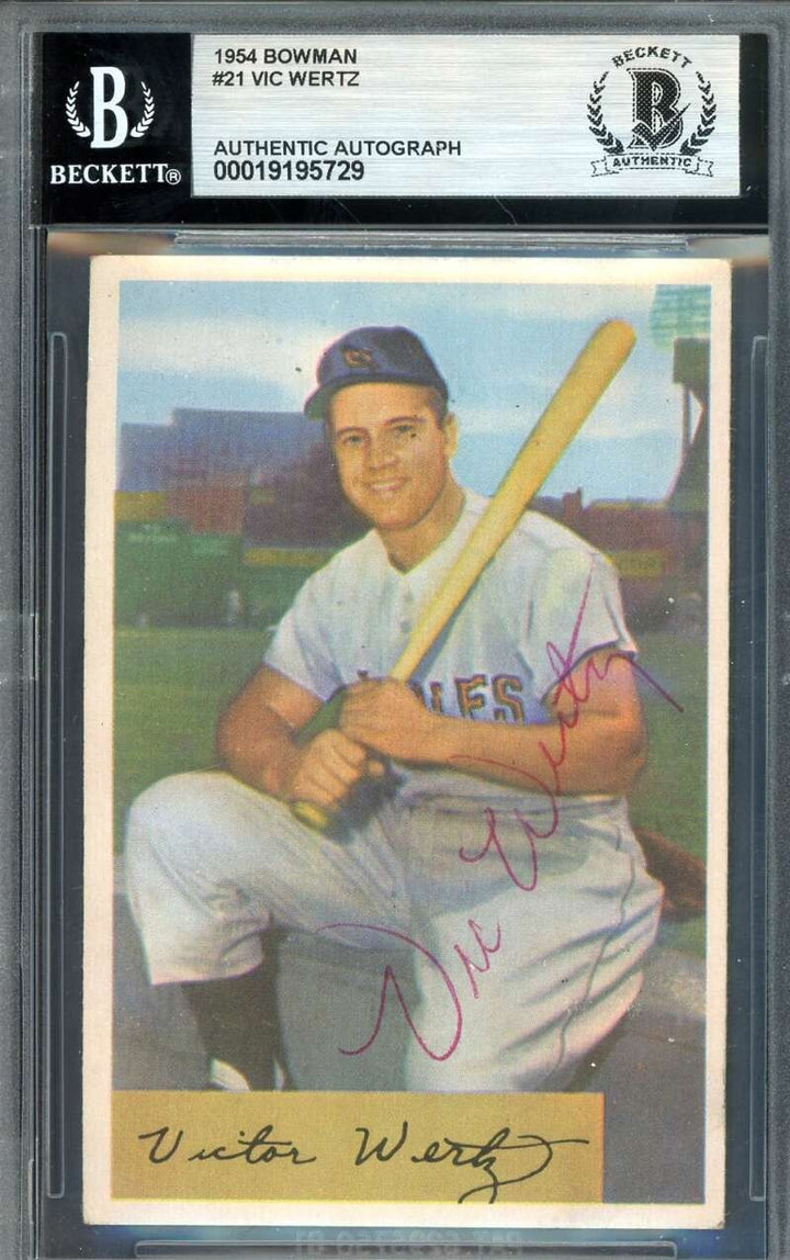 Vic Wertz Beckett BAS Vintage Signed 1954 Bowman Autograph