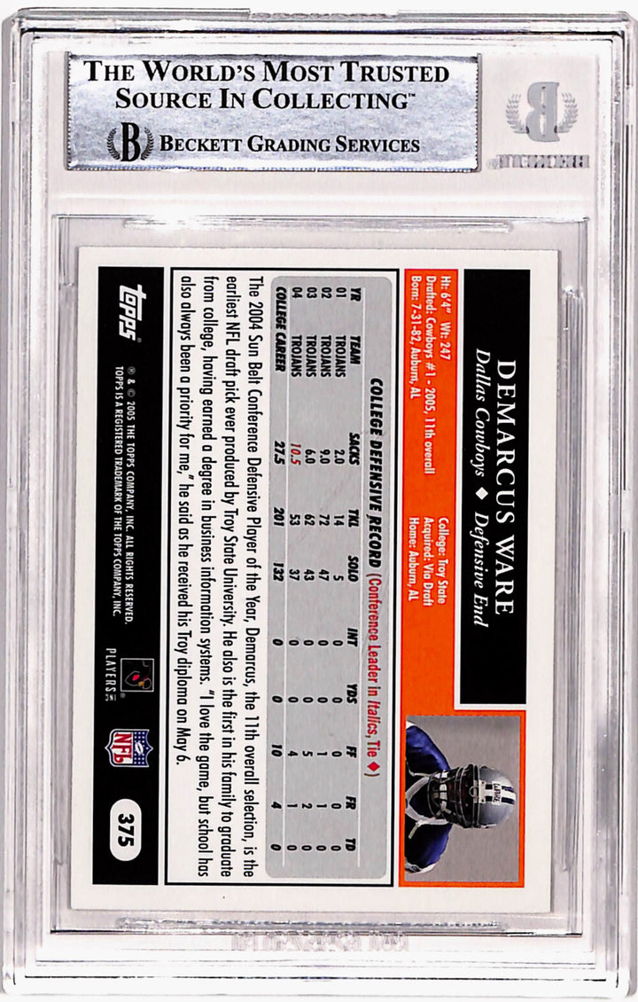 Demarcus Ware Autographed 2005 Topps #375 Rookie Card Beckett Slab 40740