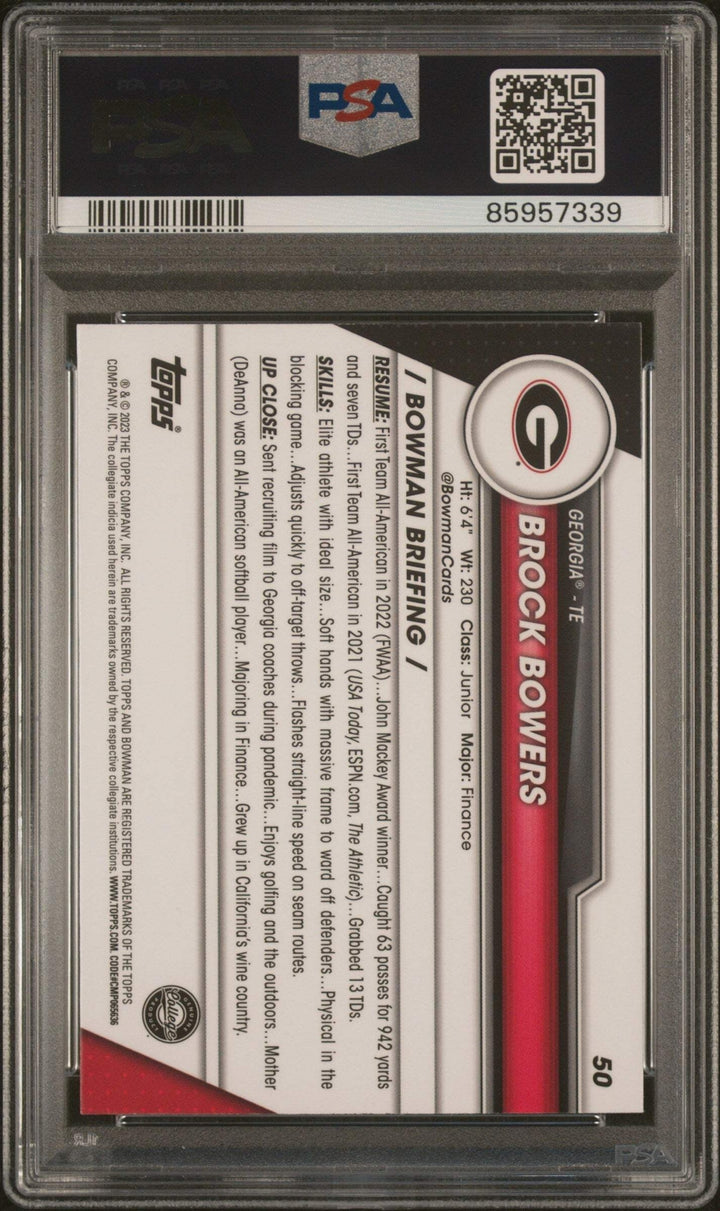 Graded 2023 Topps Bowman U Chrome Brock Bowers #50 Rookie Football Card PSA 10