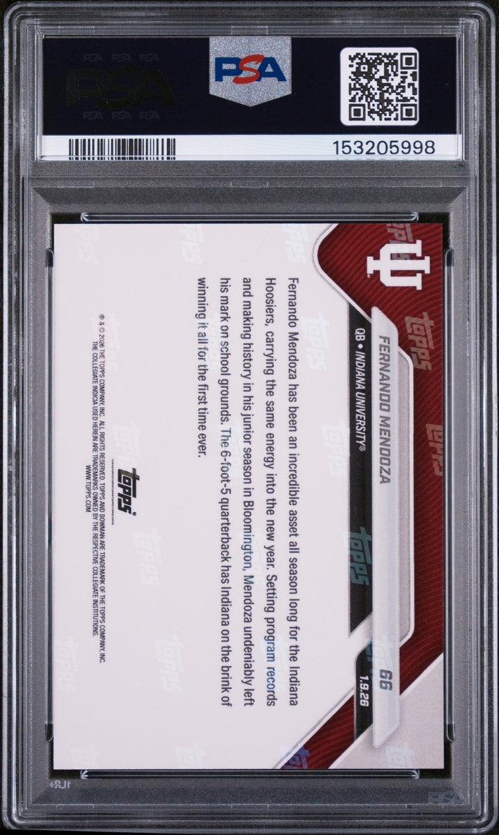 Graded 2025 Topps Bowman U Now Fernando Mendoza #66 Rookie RC Card PSA 10