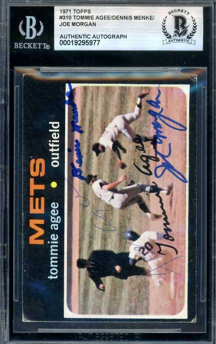 Agee Menke Morgan Beckett BAS Rare Signed By 3 1971 Topps Autograph