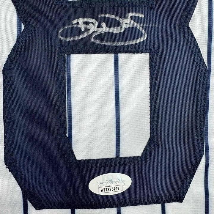 Framed Autographed/Signed Devin Williams 35x39 New York Baseball Jersey JSA COA