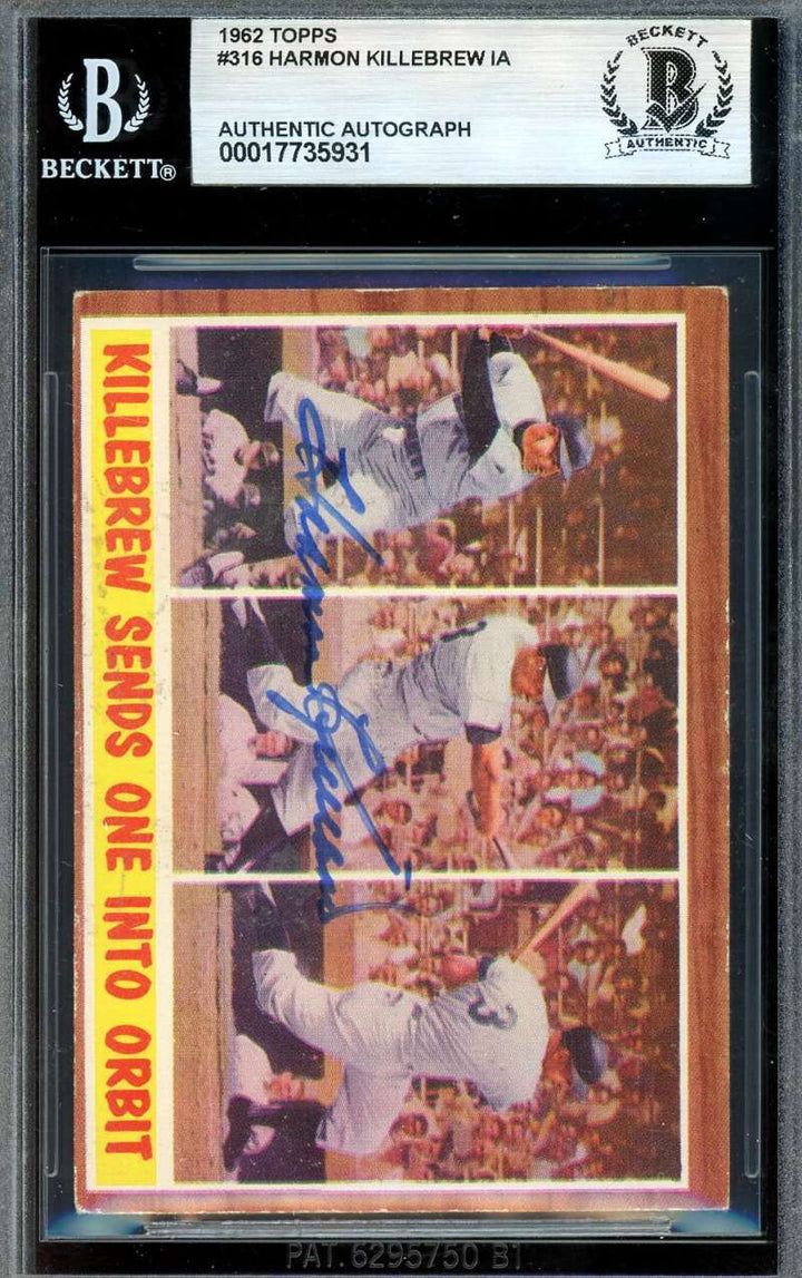Harmon Killebrew Beckett BAS Autographed 1962 Topps In Action Signed