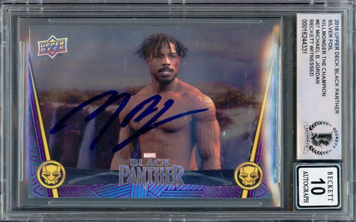 Michael B Jordan Auto 2018 UD Black Panther Silver Foil Card 67 Sig10 KillMonger