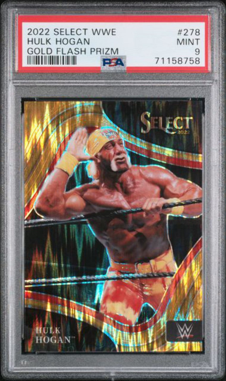 Graded 2022 Panini Select WWE Hulk Hogan #278 /10 Gold Flash Prizm Card PSA 9