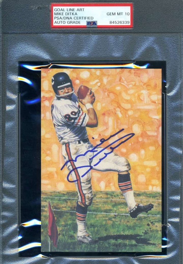 Mike Ditka Gem Mint 10 PSA DNA Signed Goal Line Art Card GLAC Autographed