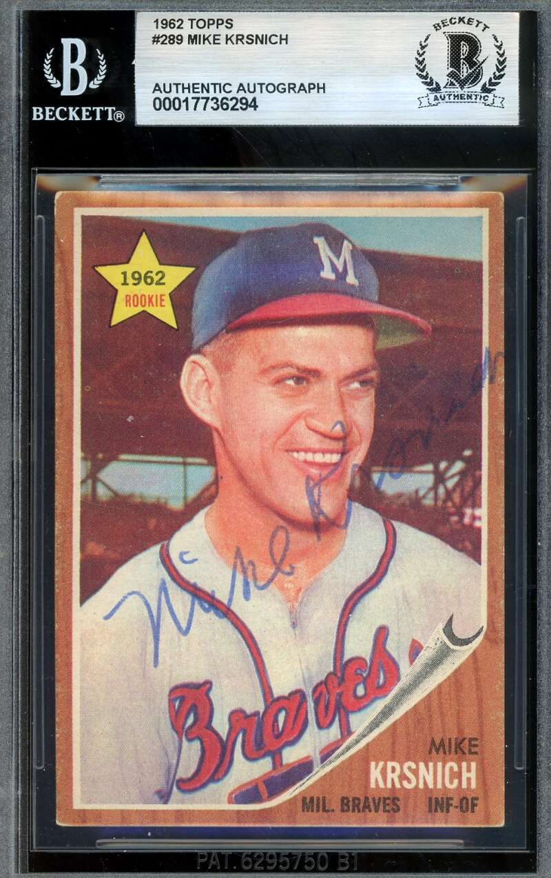 Mike Krsnich Beckett BAS Signed 1962 Topps Autograph