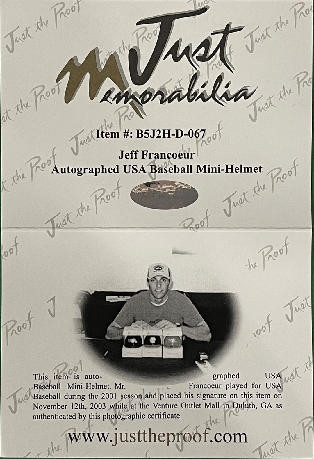 Jeff Francoeur Autographed Team USA Mini Helmet