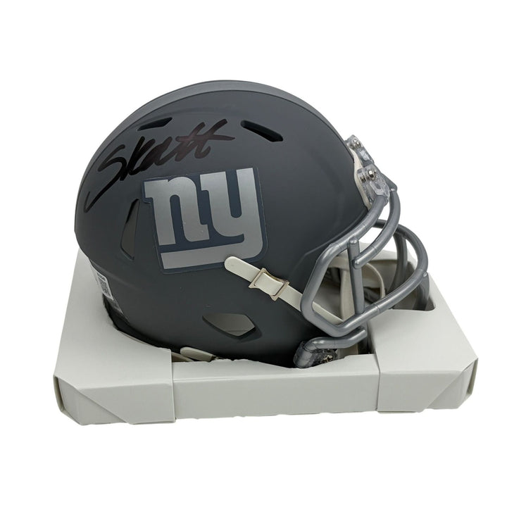 Autographed/Signed Cam Skattebo NY Giants Slate Mini Helmet Beckett BAS COA