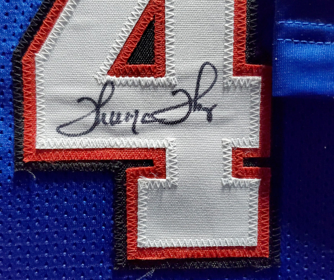 Bills Team Greats Signed Framed Blue Jersey With 3 Sigs Beckett BAS