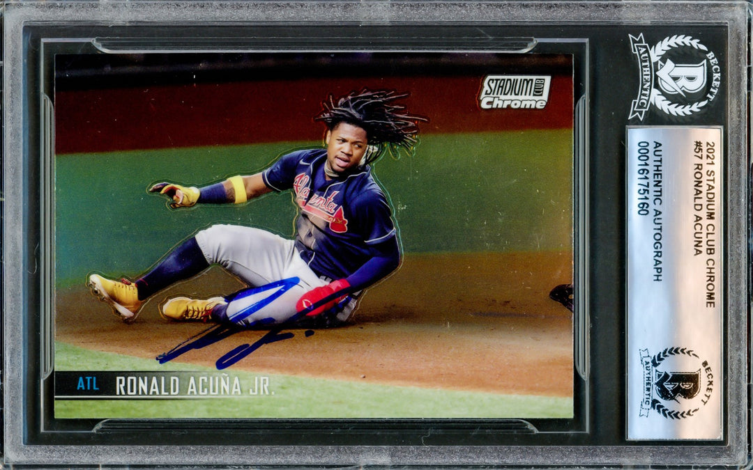 Ronald Acuna Jr. Signed 2021 Stadium Club Chrome Card #57 Atlanta Braves Beckett