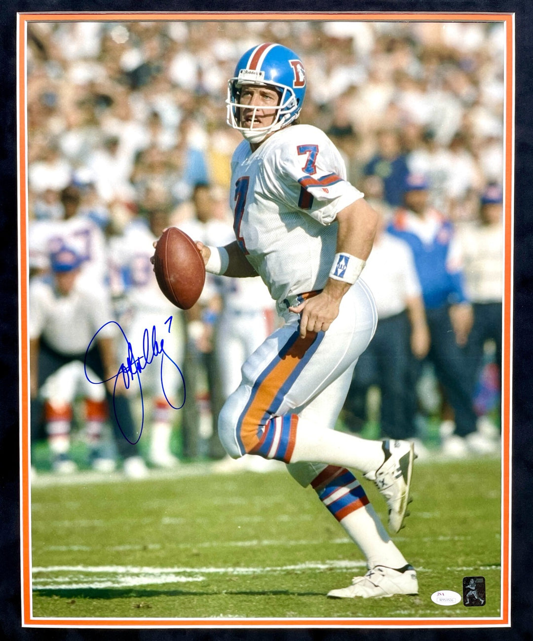 John Elway Autographed Denver Broncos 16x20 Photo Framed JSA Signed Old Logo