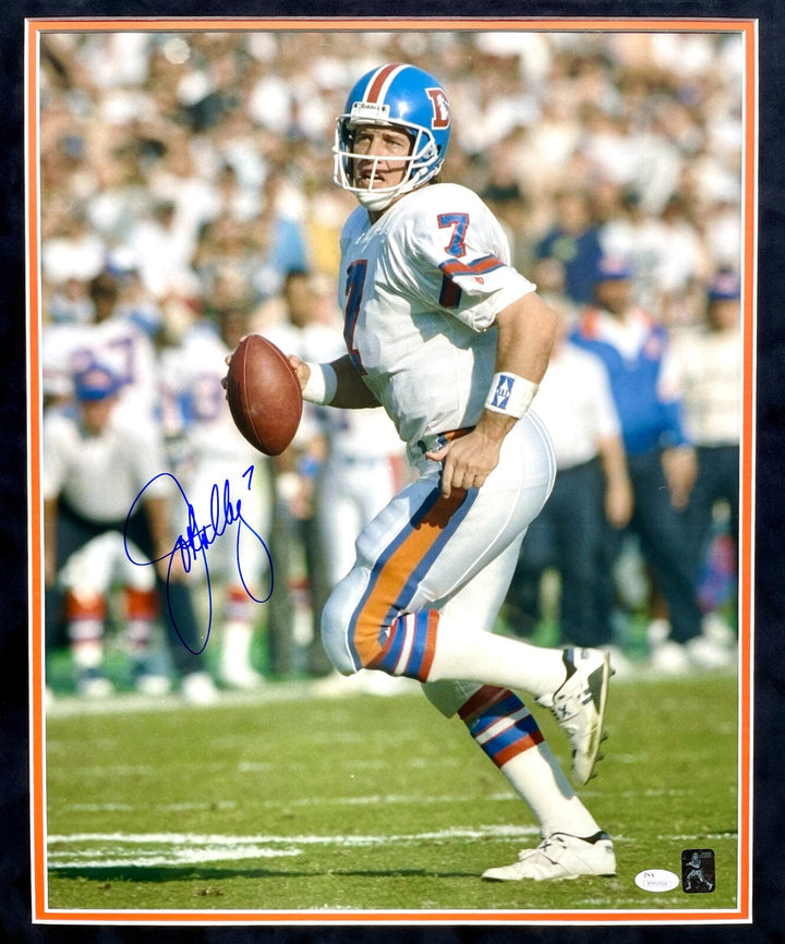 John Elway Autographed Denver Broncos 16x20 Photo Framed JSA Signed Old Logo
